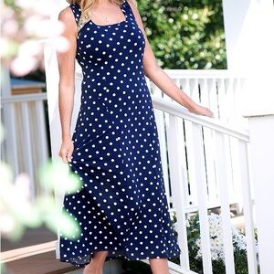 Susan Graver Navy and White Polka Dot Midi Dress